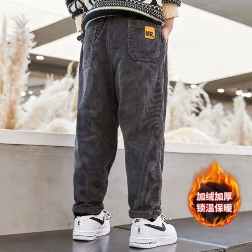 Boys' corduroy velvet pants autumn and winter  new children's fleece and thick outer wear boys straight trousers