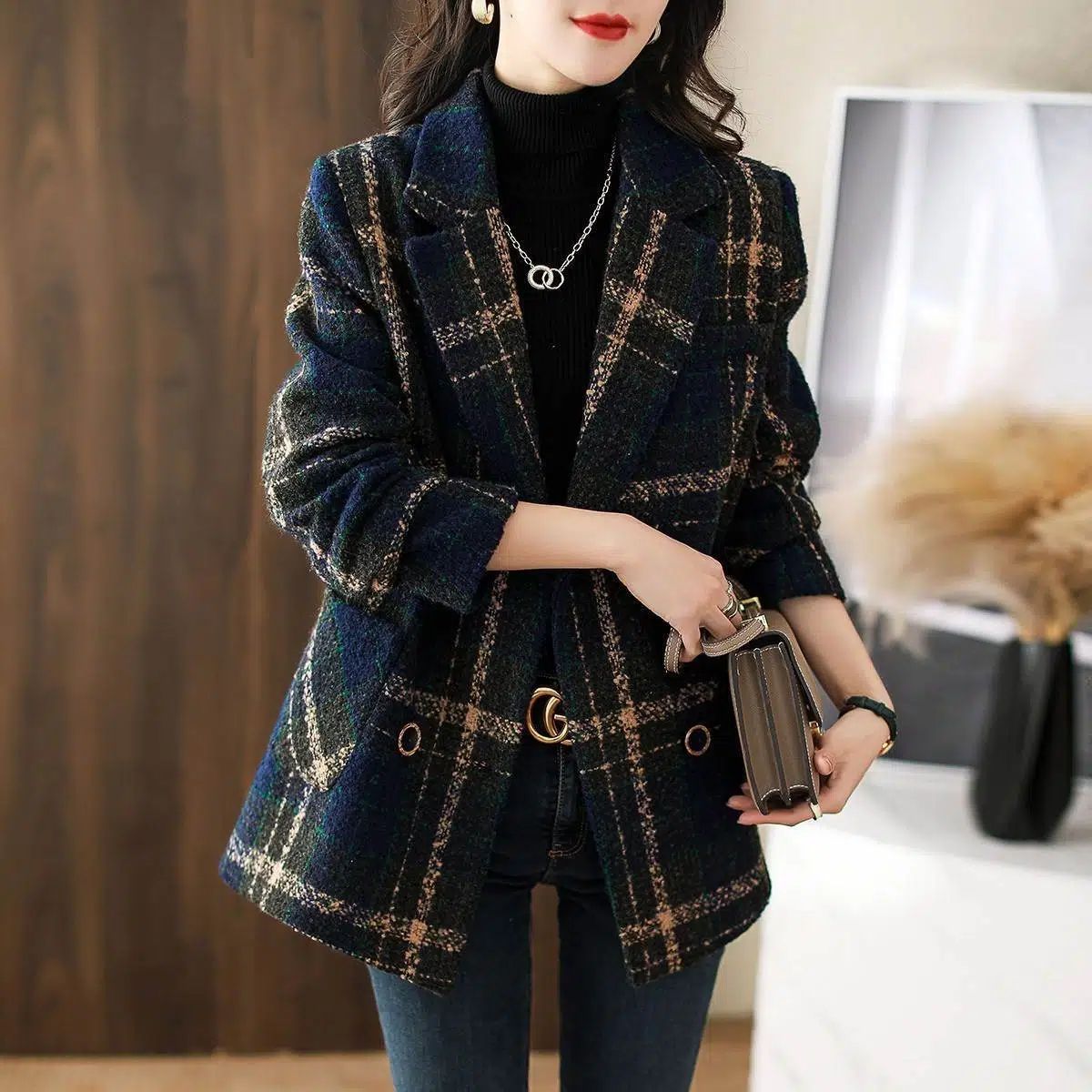 Plus fat plus fat MM300 catties foreign style loose warm woolen coat women's autumn and winter suit collar mid-length coat