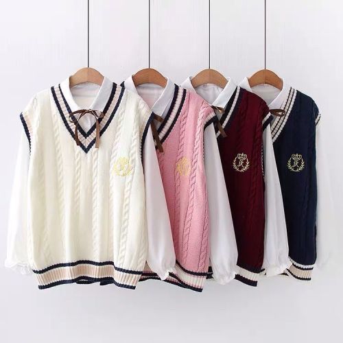 Autumn and winter new cute college wind shirt vest fashion girl spring cute Japanese vest outerwear knitted sweater