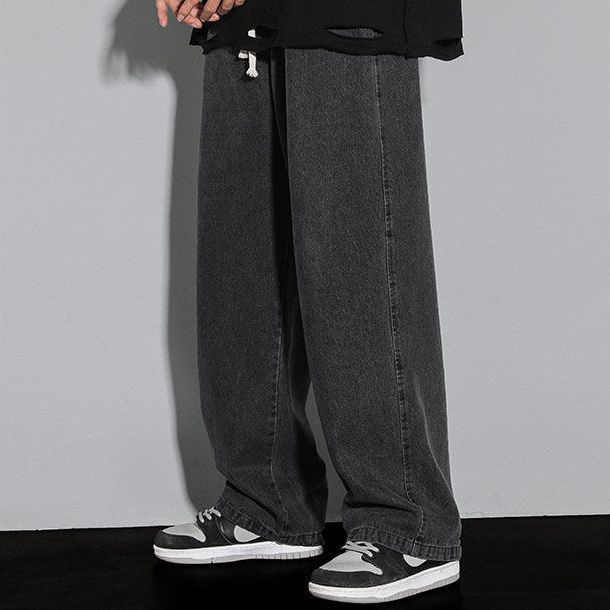 Jeans men's autumn and winter loose straight wide-leg pants ins Hong Kong fashion brand teenagers all-match casual long pants