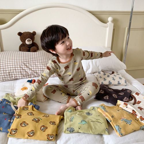 Children's pajamas set autumn and winter pure cotton underwear boys' home clothes girls' baby autumn clothes and long johns two-piece set A class