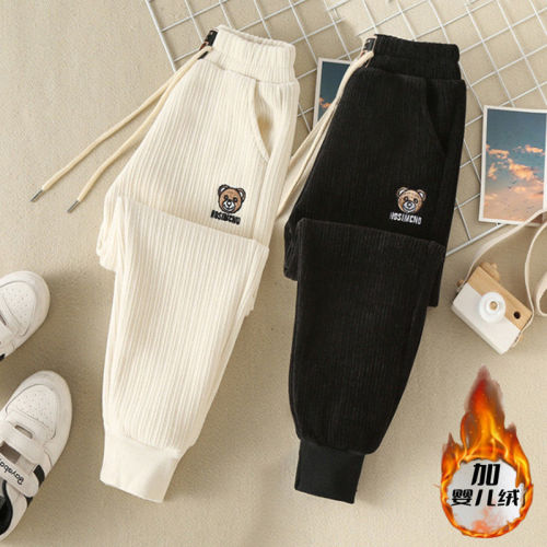 Chenille Boys and Girls Casual Pants Winter New Western-style Trousers Big Boys Autumn and Winter Plus Velvet Thickened Sports Pants