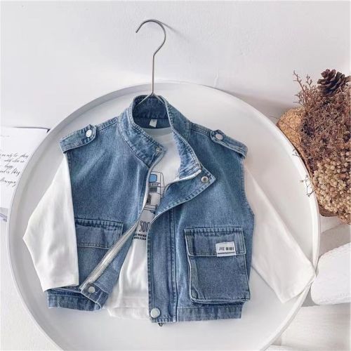 Children's vest boys and girls spring clothes boys loose tooling fashion denim spring and autumn children's vests