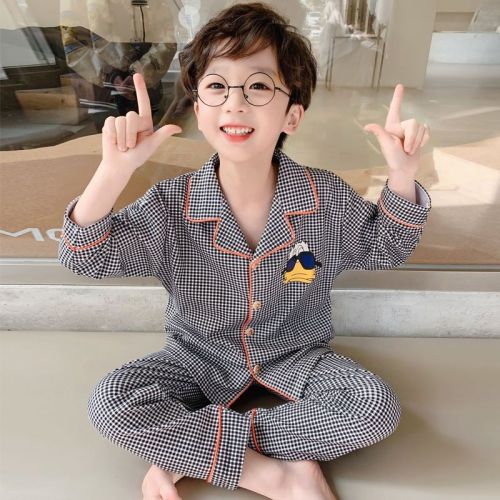 2022 spring and autumn pajamas for boys and girls new fashion cute cartoon long-sleeved suit can be worn outside home clothes