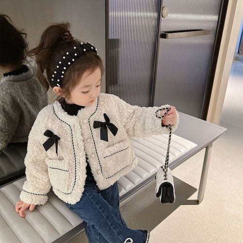 Girls' lamb velvet jacket with small fragrance and velvet 2022 latest style princess style bowknot fashionable temperament celebrity trend