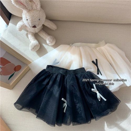 Girls yarn skirt tutu skirt  spring and summer new children's handmade bow sweet mesh princess skirt