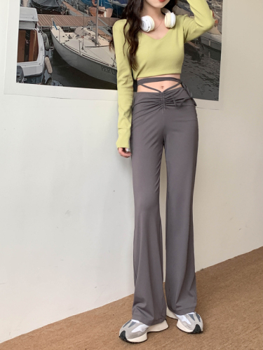 Real shots of spring, autumn and summer European and American niche sweet cool hot girls design sense niche high waist slimming slim spicy pants
