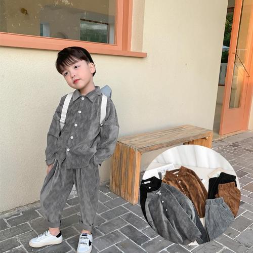 Boys 2020 new suit baby cardigan trousers foreign style two-piece set children's shirt cool feet pants Korean version
