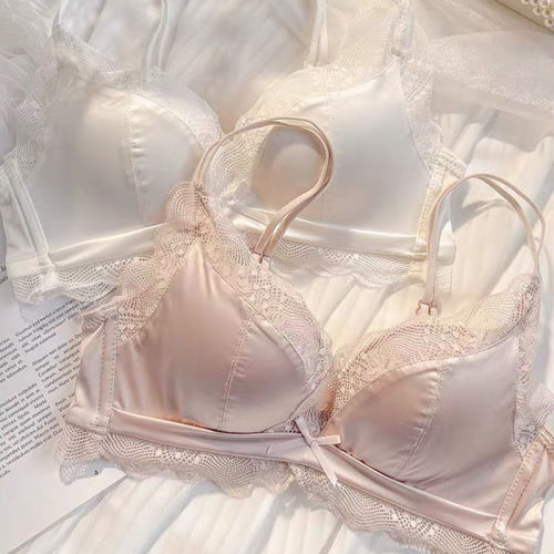 Seamless satin thin bra set with beautiful back new style small chest showing big special push-up push-up without steel ring underwear women