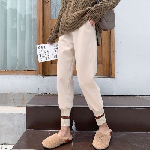 Knitted woolen harem pants women  autumn and winter radish pants wide legs thickened warm loose feet grandma pants