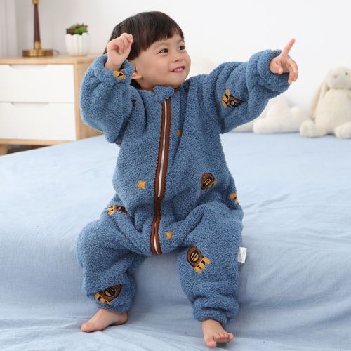 Children's warm sleeping bag plus velvet thick baby autumn and winter lamb velvet one-piece pajamas new baby split legs anti-kick quilt