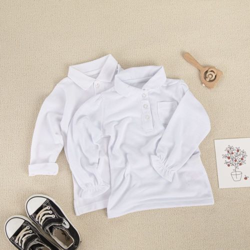 Children's Spring and Autumn Long-sleeved College Basic White POLO Shirt T-Shirt Girls Boys Latest Class Clothes with Versatile Wear