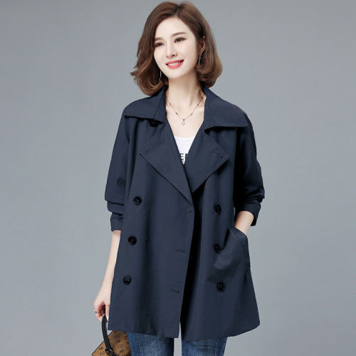[with lining] large size women's coat mid-length spring and autumn fat mm small windbreaker jacket trendy