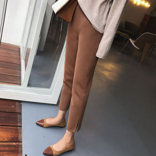 Autumn and winter straight thickened woolen harem pants women's small feet radish pants large size nine-point cigarette pants casual suit trousers