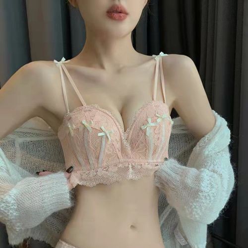 Sexy Pure Desire Lace Small Chest Show Big Gathered Underwear Women's Suit No Steel Ring Upper Support Anti-Sagging Adjustment Bra