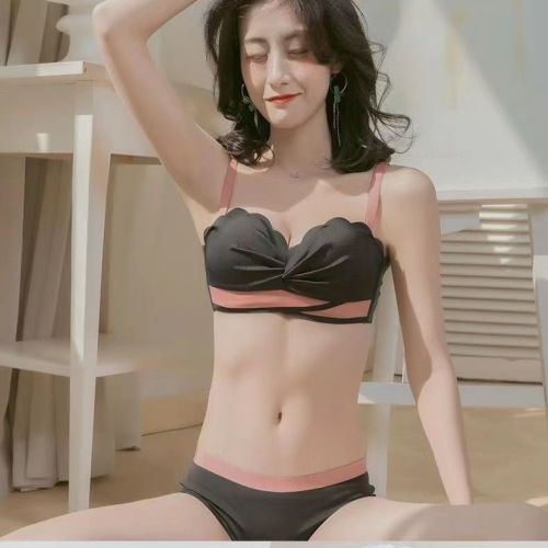 New underwear women's small chest gathered anti-sagging breathable comfortable explosion-proof non-slip no steel ring closed breast bra set