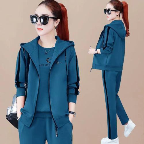 Spring vest three-piece suit female 2023 new Korean version autumn long-sleeved sweater large size casual sportswear suit female