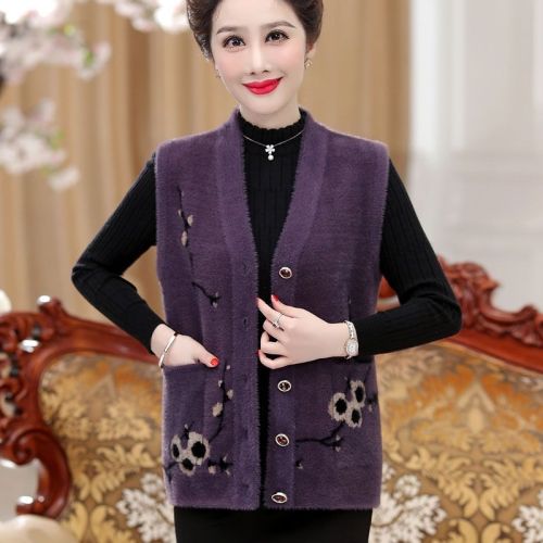Middle-aged and elderly women's spring and autumn vest 50-year-old mother's vest large-size grandma's winter imitation mink velvet coat
