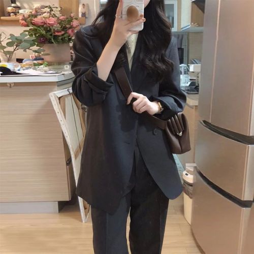 High-end black loose casual chic small suit jacket female 2022 spring and autumn Korean version oversize suit