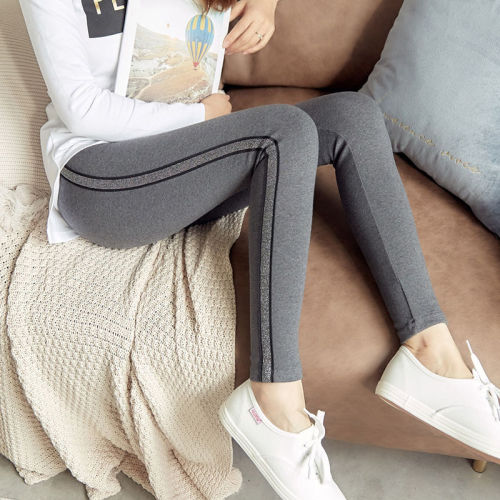 Cotton women's outerwear fashion sexy thin leggings thin section nine points small feet large size elastic side strip sweatpants