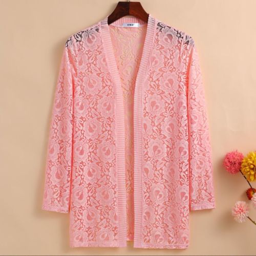  new summer plus size women's mid-length sunscreen clothing air-conditioning shirt lace cardigan thin coat with long sleeves