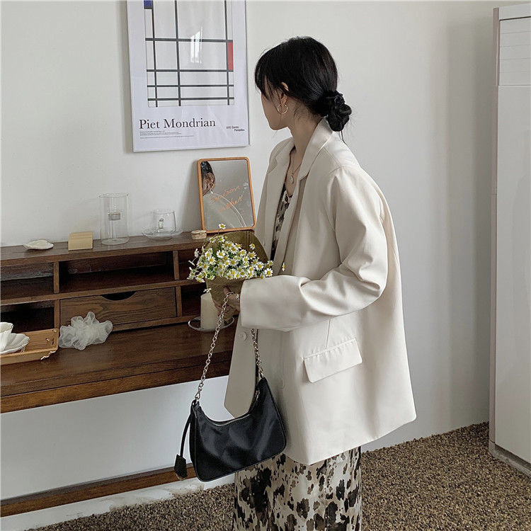 Spring and Autumn 2023 new Korean version of loose-fitting age-reducing temperament niche mid-length double-breasted long-sleeved suit jacket women's clothing
