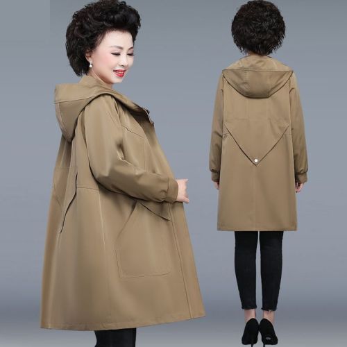 Fat mother plus fat plus size spring and autumn coat foreign style new middle-aged and elderly windbreaker women's mid-length 200 catties
