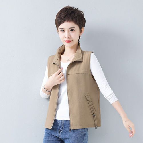 Casual spring and autumn vest women's short style  new middle-aged and elderly mothers loose stand-up collar outerwear vest vest vest