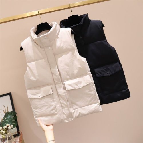 70-200 Jin Down Cotton Vest Women's Short Autumn and Winter Loose Waistcoat Wearing Horse Jacket Cotton Jacket to Keep Warm