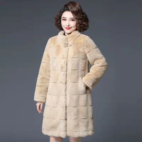 Middle-aged mother winter wear Danish mink velvet coat middle-aged women's clothing mid-length imitation fur thickened mink velvet coat
