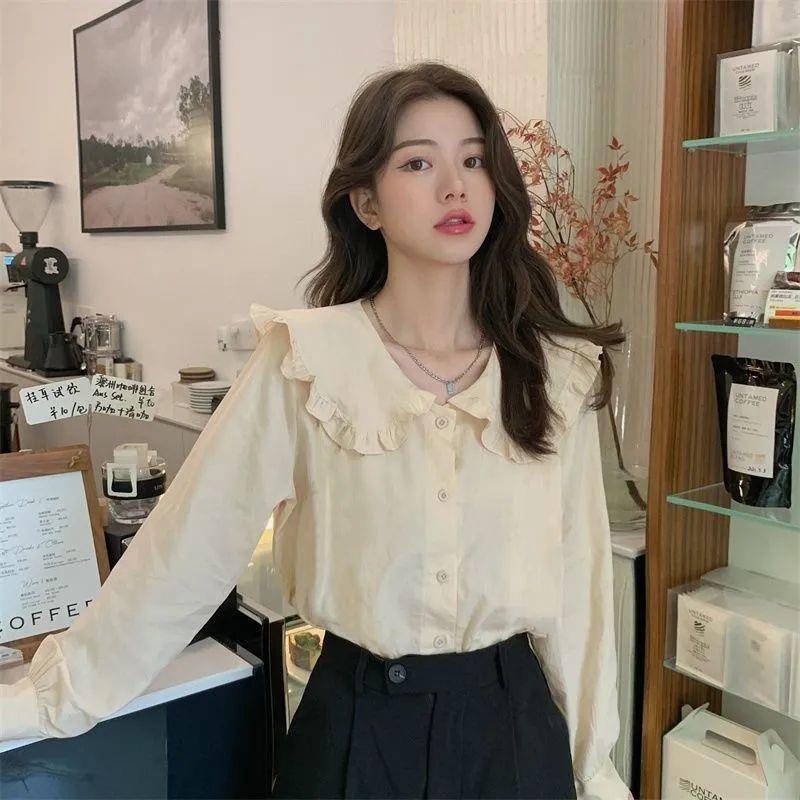 2023 autumn new Korean version loose French style niche design sense niche doll collar shirt top women's all-match