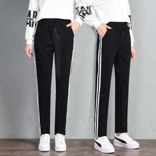 Running pants spring and autumn new slim fit outerwear high waist slim handsome fashion striped women's vibe style casual pants