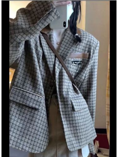 Plaid suit jacket for men and women loose ins autumn 2022 new Korean version of the casual design sense niche small suit