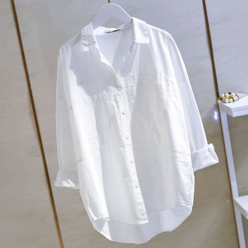 2023 spring Korean version loose design sense niche white shirt all-match women's casual white retro Hong Kong style cotton shirt