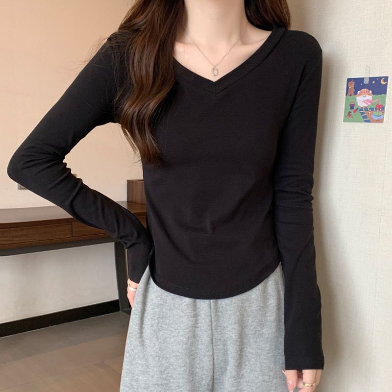 Pure and desire double-sided velvet bottoming shirt new trendy autumn design sense niche ins sweet hot girl short arc