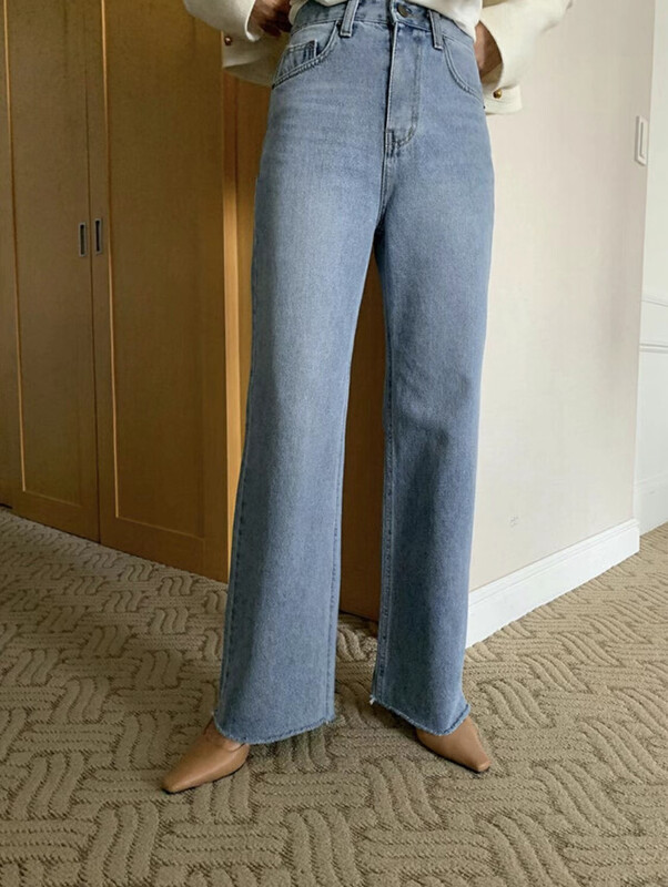 【ON LINE】High-waisted fresh and simple vertical straight leg slimming all-match jeans SY7091