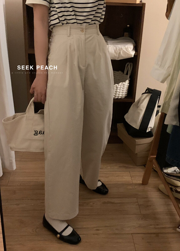 2023 spring new style!【SEEK PEACH】Comfortable and versatile casual pants with elastic waist 5909# L
