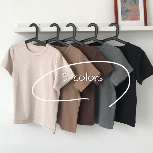 Real price real shot Korean version of the basic style brushed solid color round neck all-match pullover short-sleeved T-shirt for women