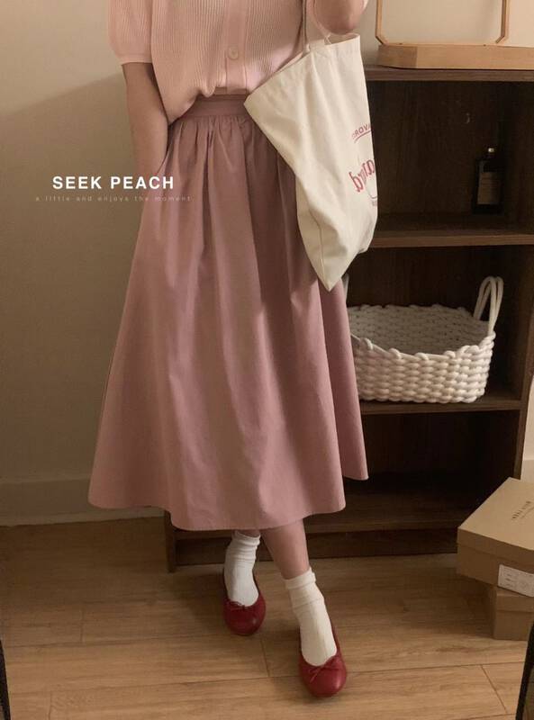 2023年春款新款!【SEEK PEACH】鬆緊高腰舒適顯瘦淨版半身裙  5919#  L