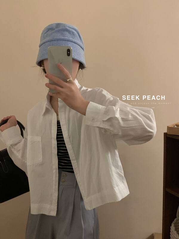 2023年春款新款!【SEEK PEACH】暗門襟舒適百搭純色襯衫  5923#  L