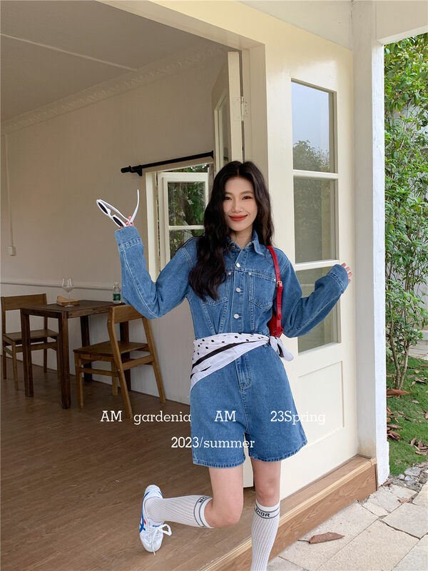 2023 early spring new! 【AM GARDENIA】Fashionable denim all-match waist jumpsuit 5506# ZXX