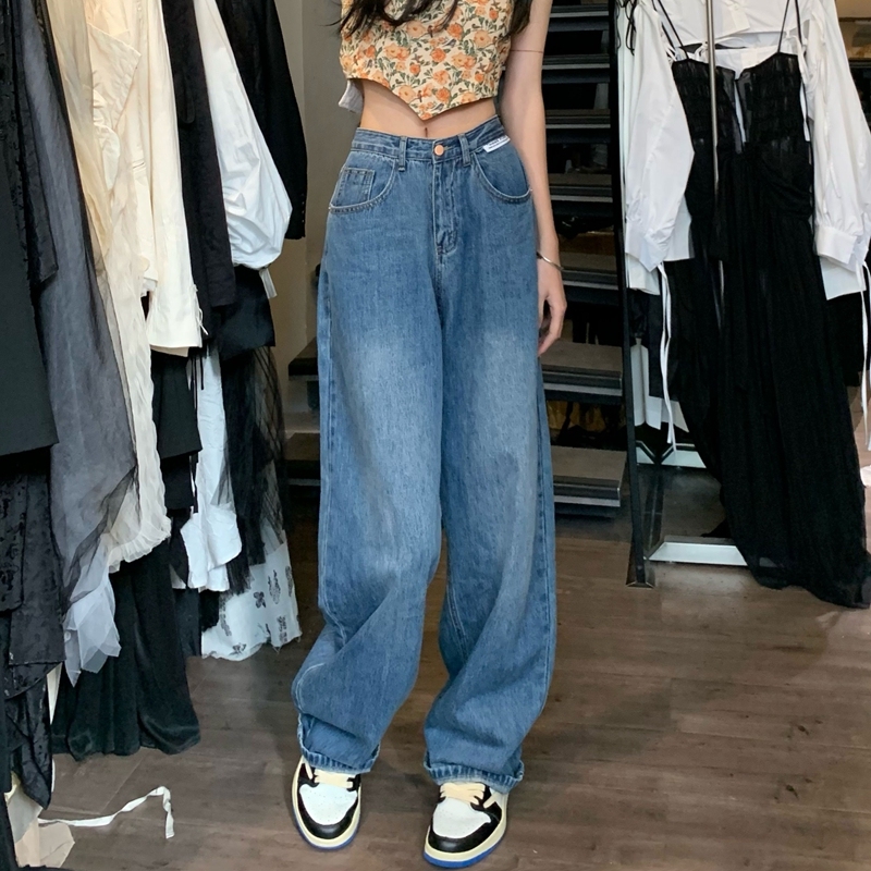 Real shot real price #jeans female straight ins trendy pants design sense niche personality loose high waist wide legs
