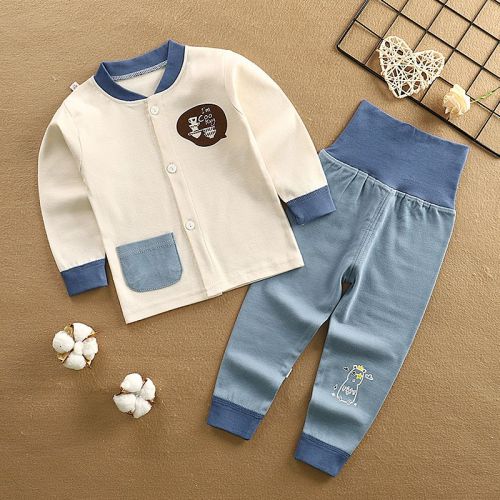 Spring and autumn new cotton children's long johns high-waist suit baby combed cotton belly underwear two pieces