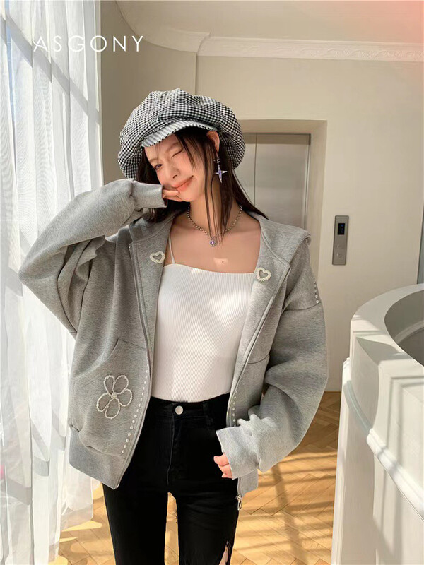 【L.L STUDIO】Heavy Industry Beaded Flower Hooded Casual Short Jacket YS1-78751# PCZ