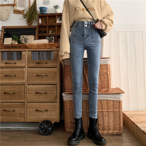 Real price high waist jeans women's trousers slim and tall tight Leggings autumn clothes