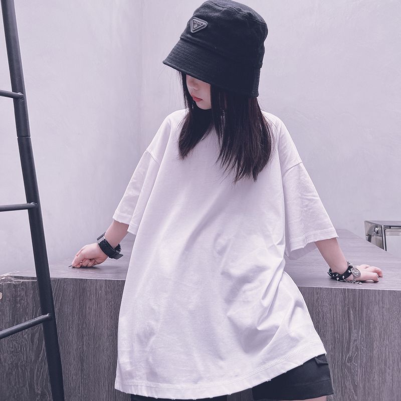 Summer men's and women's children's solid color all-match pure cotton short-sleeved T-shirt thin section loose casual short-sleeved top parent-child
