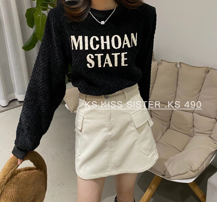 [KS] Minority Retro Round Neck Letter Print Sweater 22332# CQW