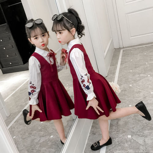 Girls suit autumn dress 2022 new Korean style embroidered shirt skirt two-piece set little girl foreign style clothes
