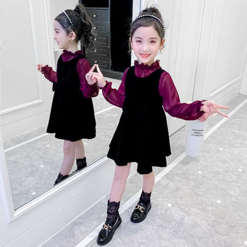 Girls autumn clothes 2022 new dress suit Korean style trendy clothes children's clothing female foreign style princess children's skirt two-piece set