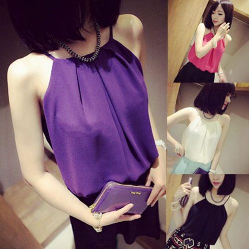 Spring and summer new Korean version of the slim fashion thin clavicle exposed double-layer candy-colored vest chiffon shirt